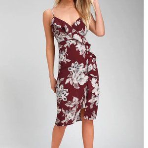 Lulu's Burgundy Floral Midi Dress